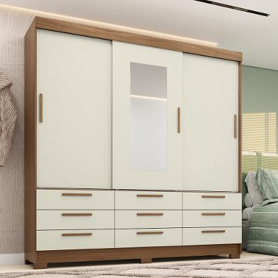 Guarda-Roupa Casal 3 Portas de Correr 9 Gavetas Com Espelho 194,40cm Dante Estilo MM