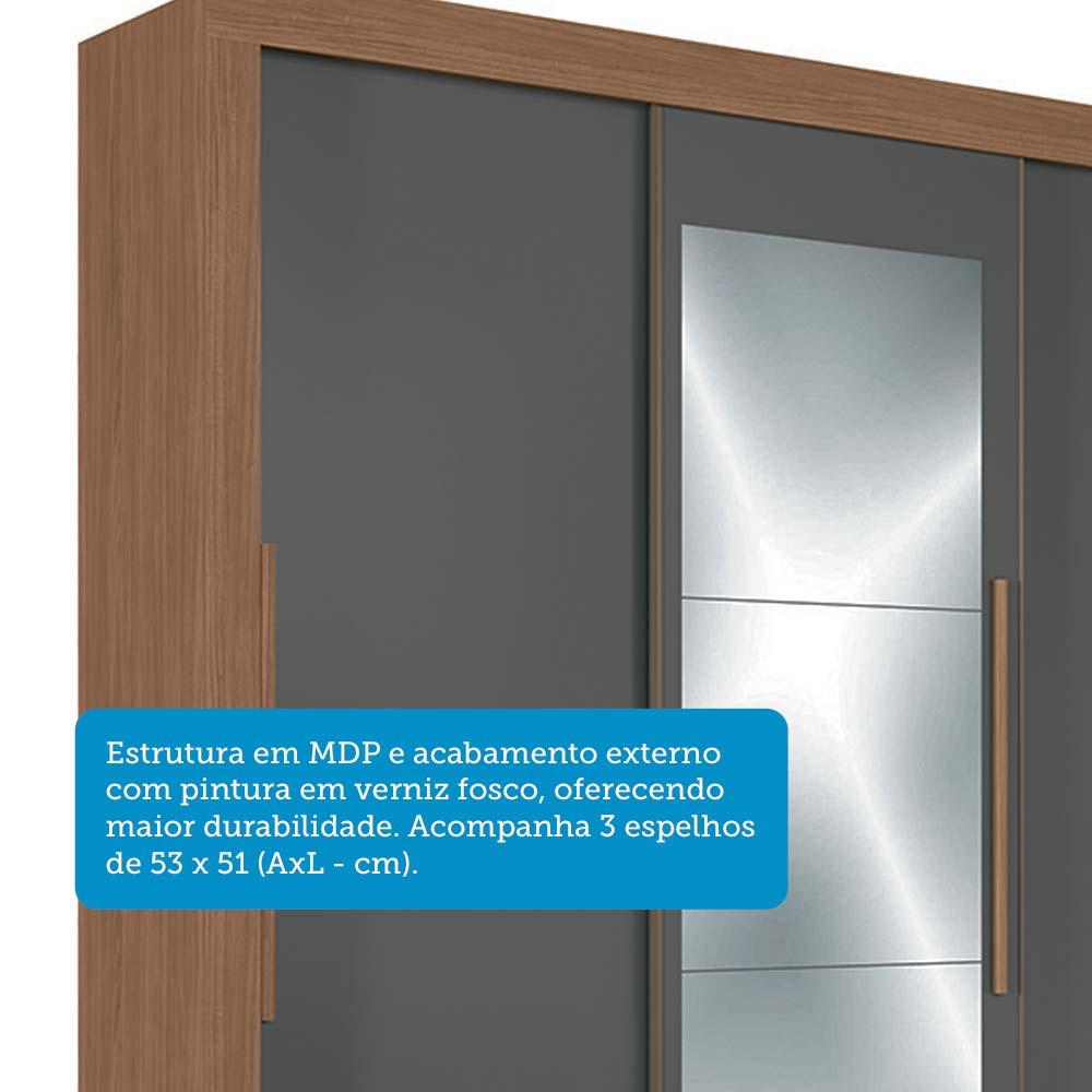 Guarda-Roupa Casal 3 Portas de Correr 9 Gavetas Com Espelho 204cm Maringá Santos Andirá - 5