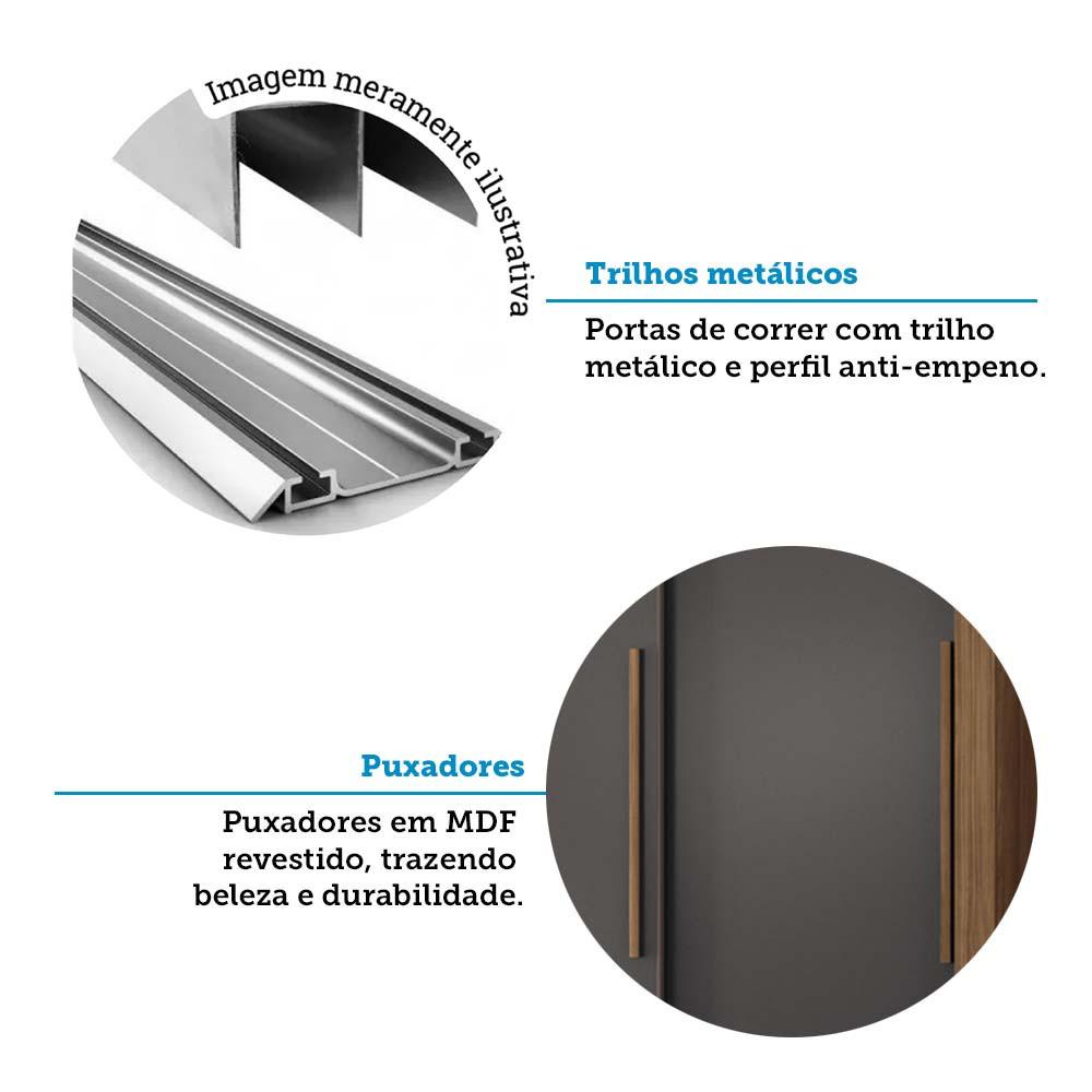 Guarda-Roupa Casal 3 Portas de Correr 9 Gavetas Com Espelho 204cm Maringá Santos Andirá - 7