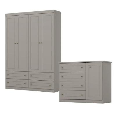 Conjunto Guarda Roupa e Cômoda Americana Henn 2 Peças 5 Portas 8 Gavetas