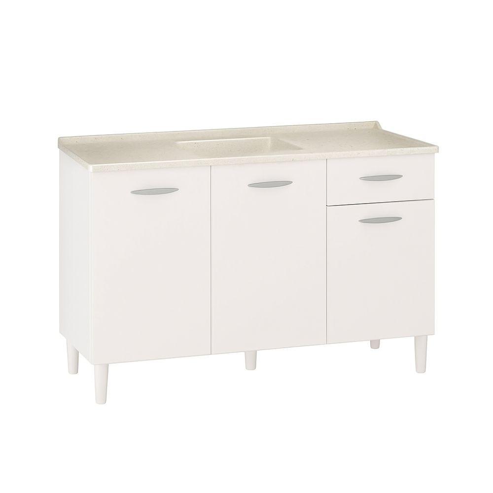 Conjunto Balcão de Cozinha Com Pia Granitada 3 Portas 1 Gaveta Poquema - 1