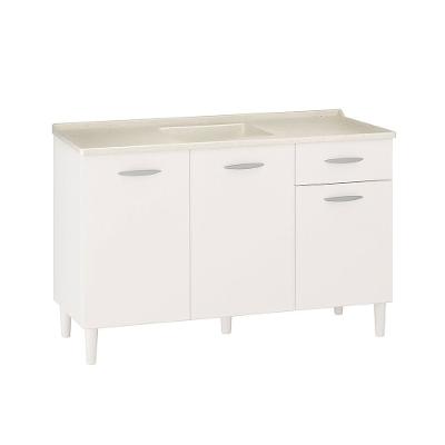 Conjunto Balcão de Cozinha Com Pia Granitada 3 Portas 1 Gaveta Poquema