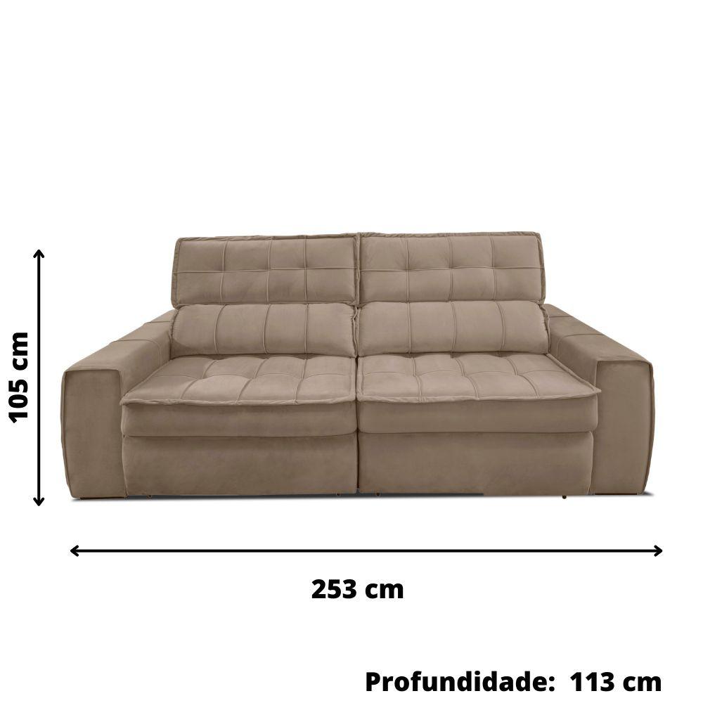Sofá 254 cm 3 Lugares  Retrátil Reclinável Matielo América - 3