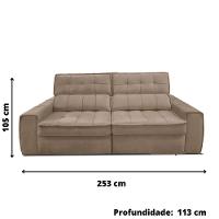 Sofá 254 cm 3 Lugares  Retrátil Reclinável Matielo América - 3