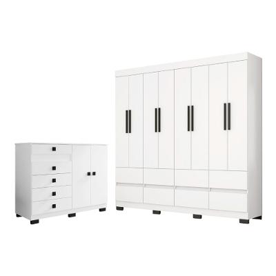 Conjunto de Quarto Araplac Esmeralda com Guarda-Roupa 8 Portas e Cômoda 5 Gavetas