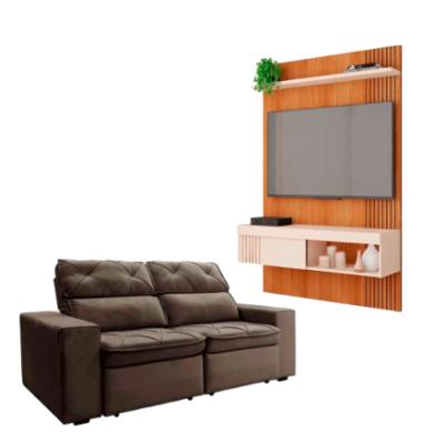 Kit Sofá Cheer Solar 3 Lugares Retrátil Reclinável com Painel TV 45 Jade Caemmun