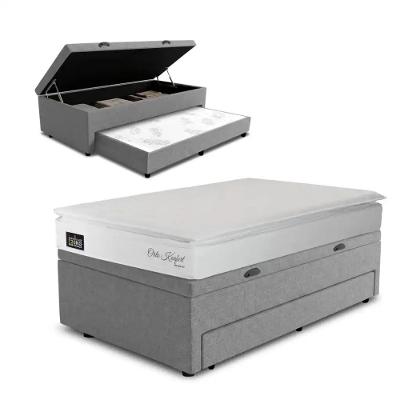 Conjunto Base Box Baú Solteiro Prince com Cama Auxiliar e Colchão Hellen Confort D33 88x188x75