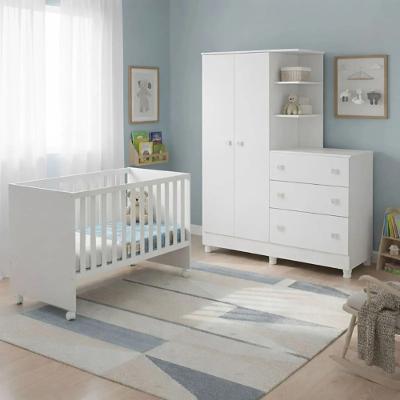 Berço Com Colchão Ecoflex e Guarda Roupa com Cômoda Doce Sonhos Qmovi
