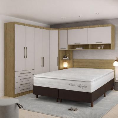 Conjunto Quarto Queen Base Box e Colchão 7 Peças 8 Portas 4 Gavetas Paris Eucamóveis
