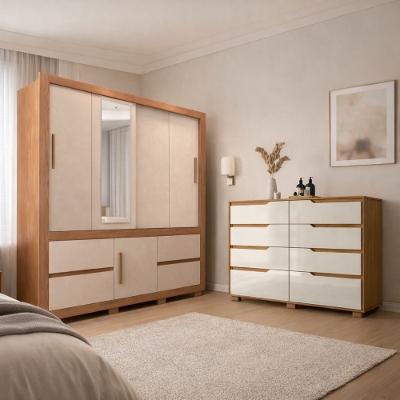 Guarda Roupa Caemmun Optimus Lux com Cômoda Moval Georgia 8 Gavetas