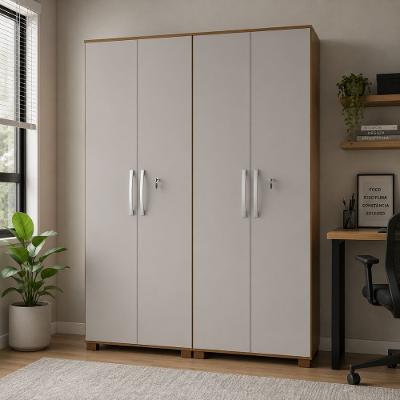 Conjunto Dois Armários Multiuso 4 Portas 8 Prateleiras com Chave Notavel 61cm