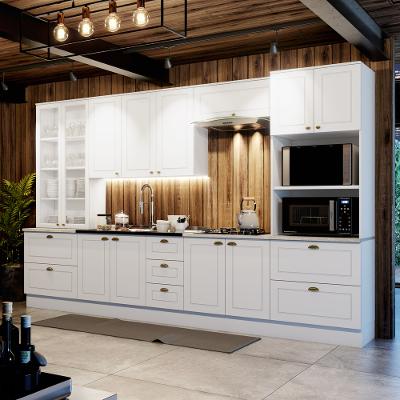 Cozinha Completa 7 Peças 100% MDF 12 Portas 7 Gavetas Com Torre Quente E Cristaleira Americana Henn