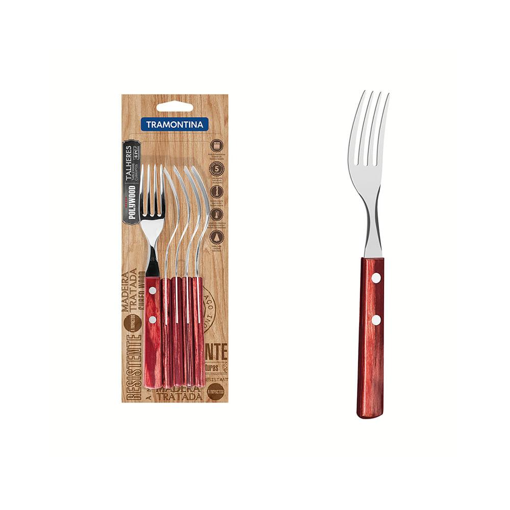 Jogo de Garfos de Mesa com Lâminas em Inox e Cabos em Madeira Polywood Vermelho 6pçs - Tramontina - 1