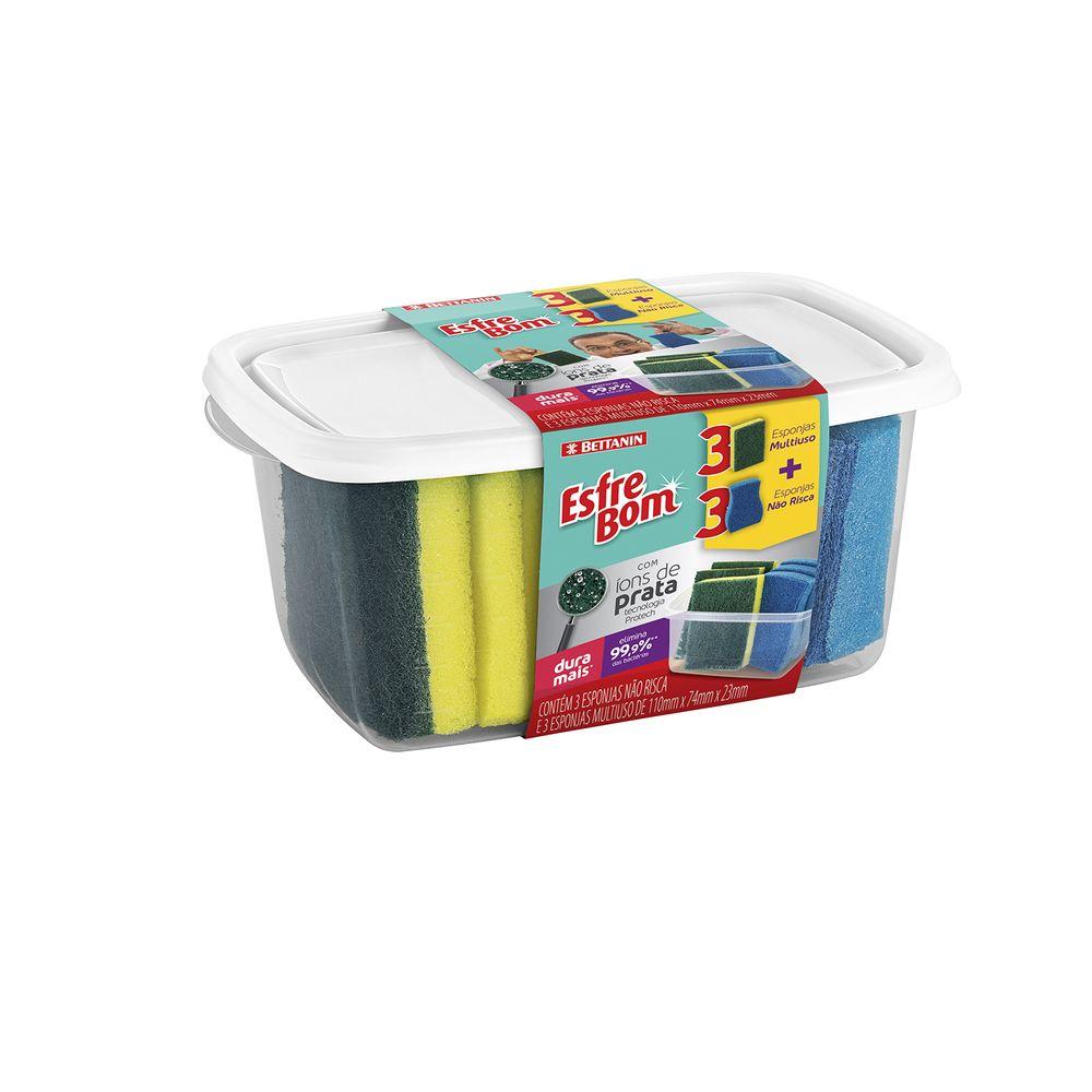 Pack de Esponjas Abrasivas com Pote Branco EsfreBom 6un - Bettanin - 2