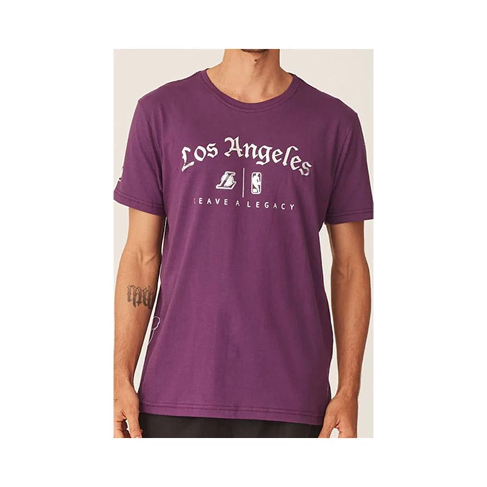 Camiseta Básica Masculina Estampada Los Angeles Lakers Roxa N512A - NBA - 1