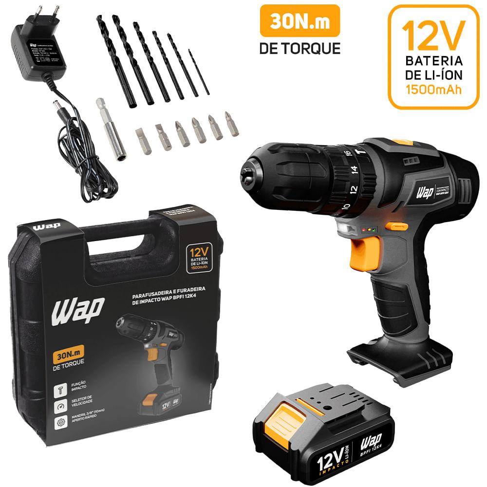 Parafusadeira e Furadeira de Impacto a Bateria 12V LI-ION - Wap - 2