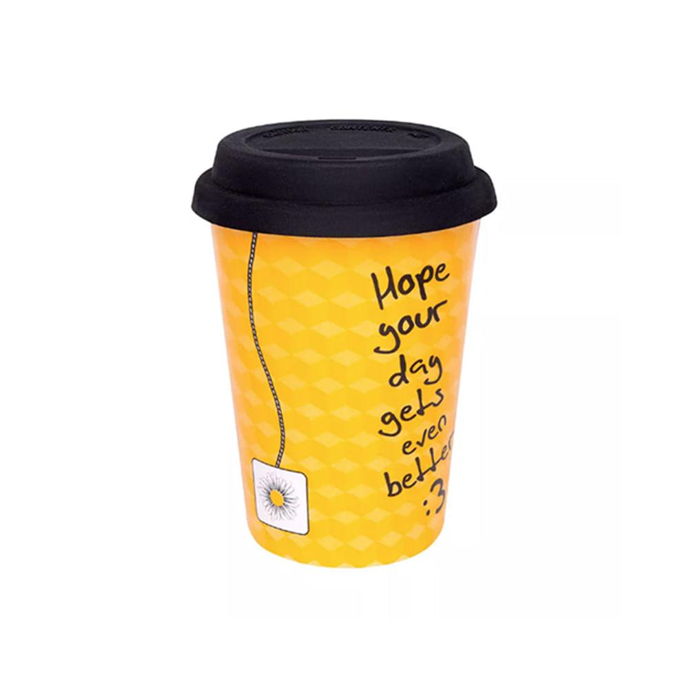 Copo Trip de Porcelana com Tampa Silicone Chá 300ml - Oxford - 1