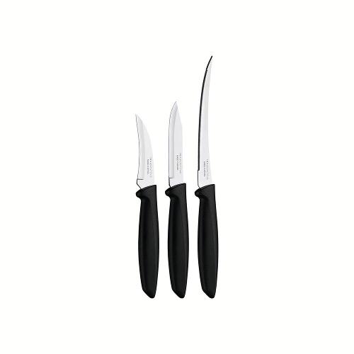 Conjunto de Facas com Lâminas em Aço Inox e Cabos de Polipropileno Plenus Preto 3pçs - Tramontina