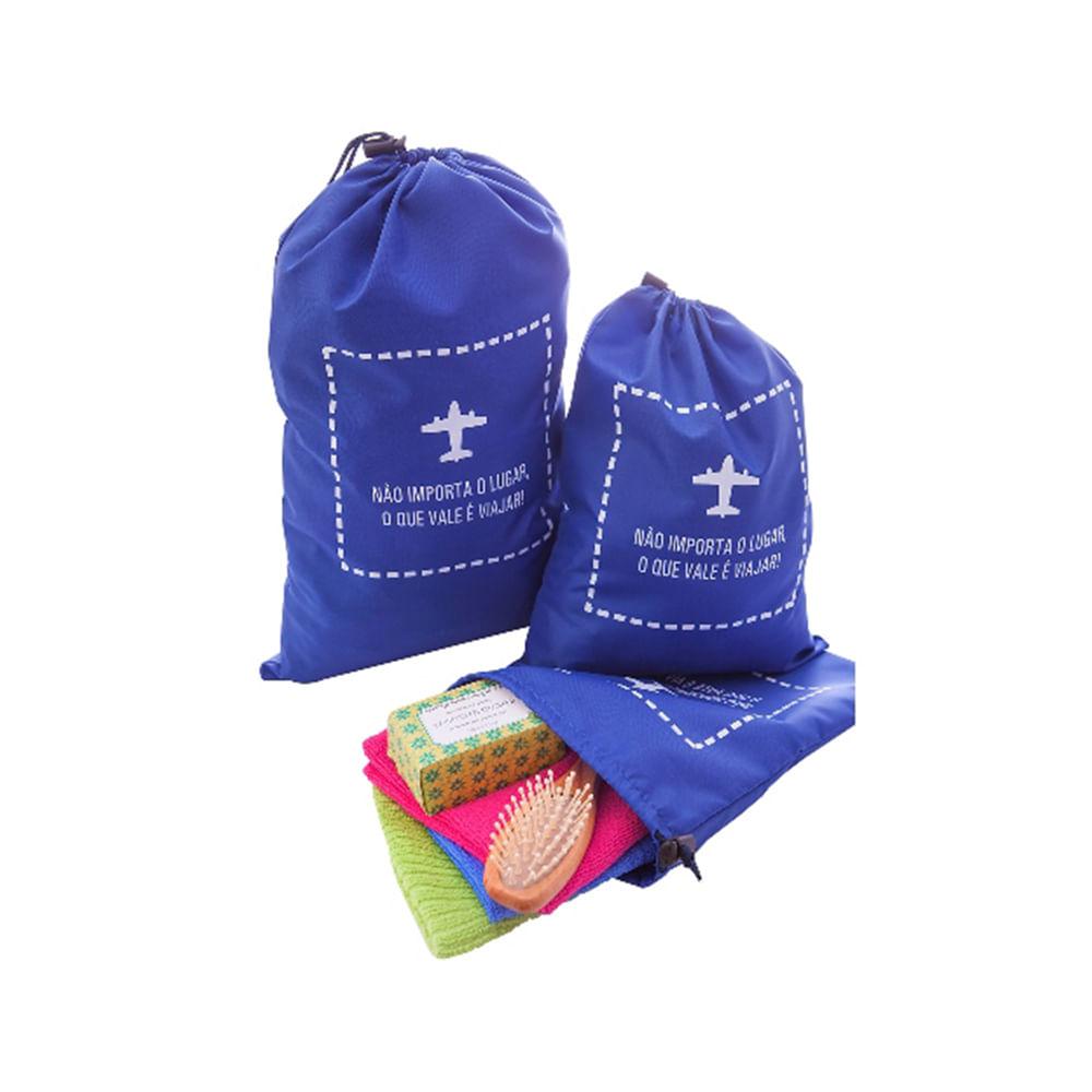 Kit Saco com Cordão para Viagem Azul para P/M/G 3Pçs - Secalux - 2