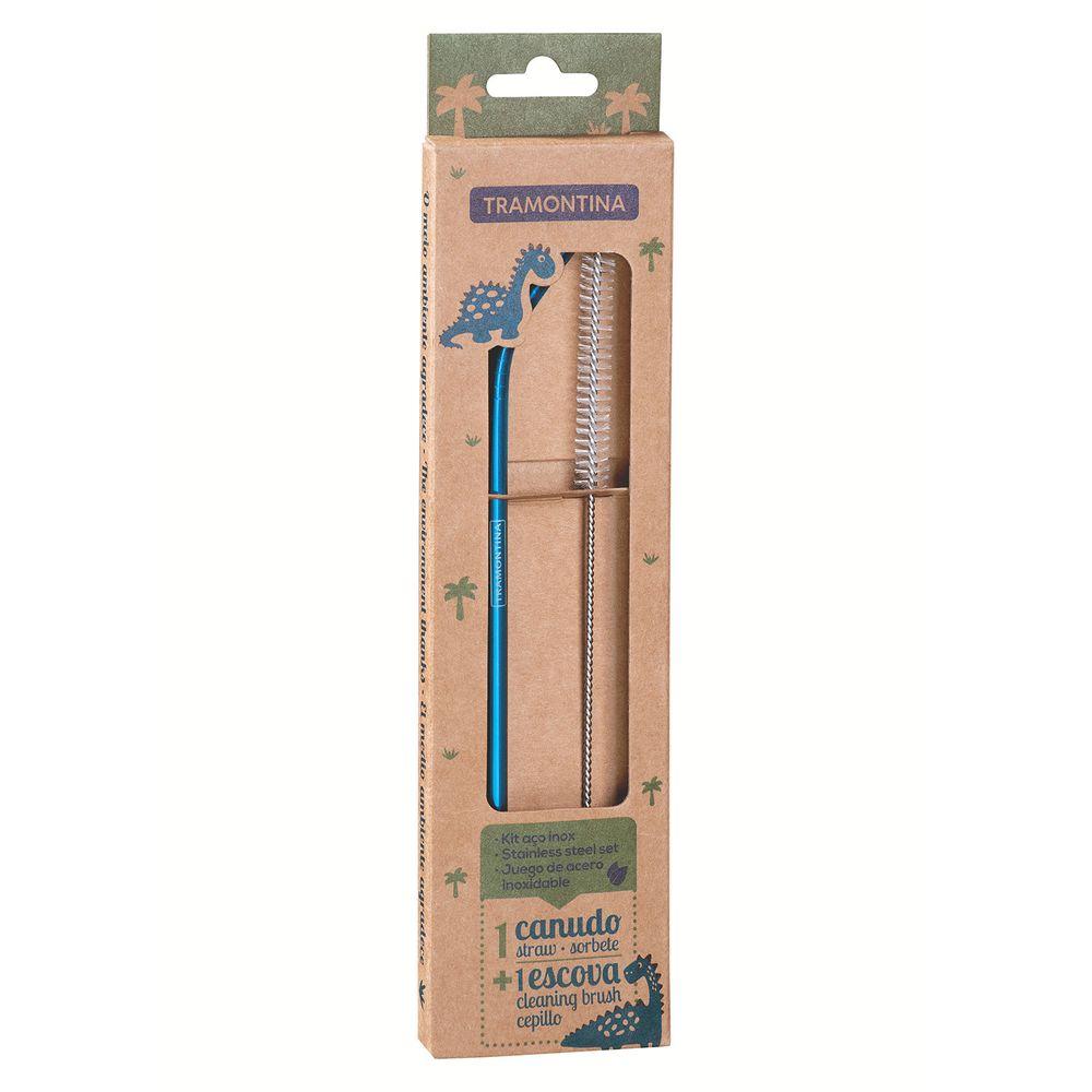 Jogo de Canudo Infantil em Aço Inox com Escova Azul 2pçs - Tramontina - 2