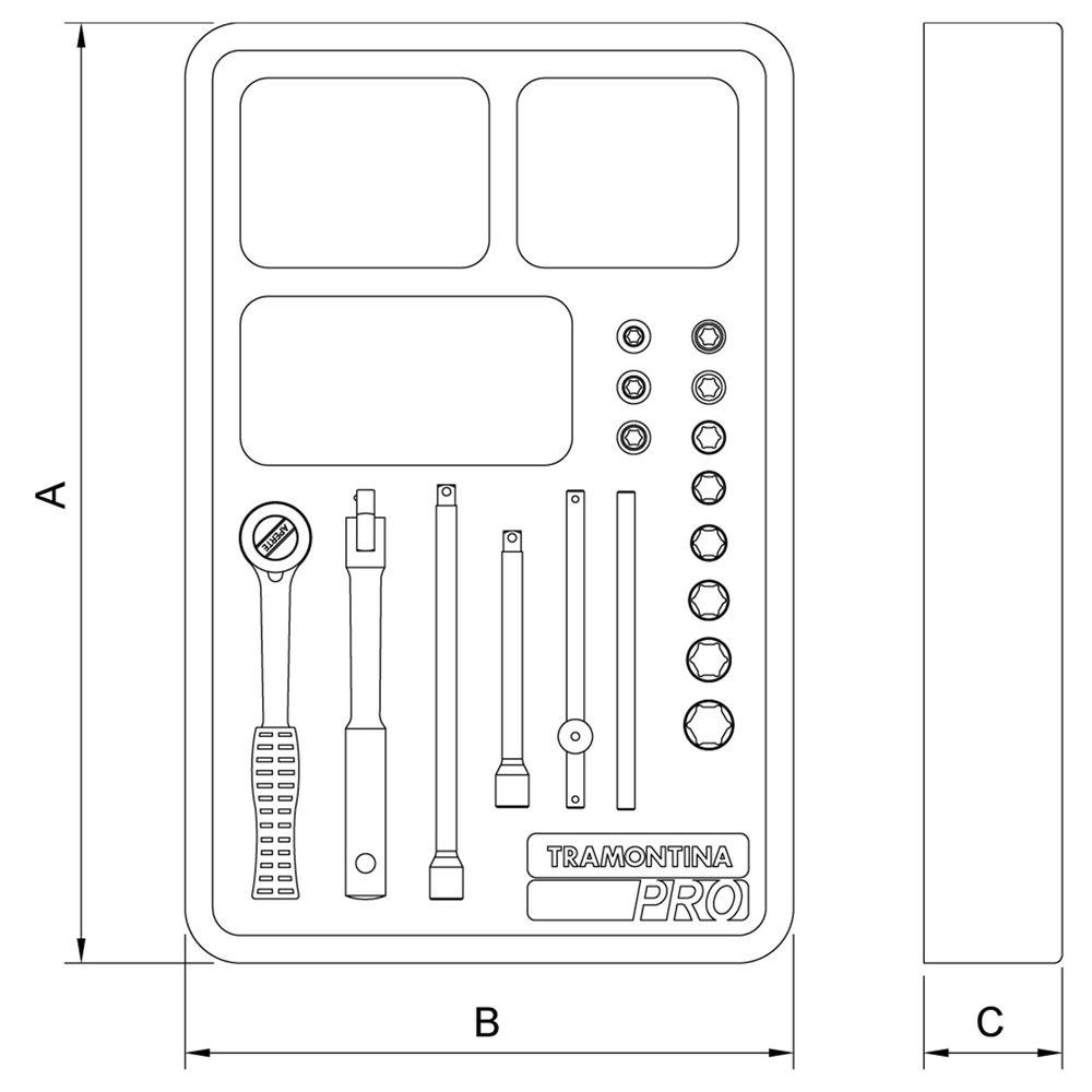 Módulo com Soquetes 1/4" PRO Cromado 17pçs - Tramontina - 3