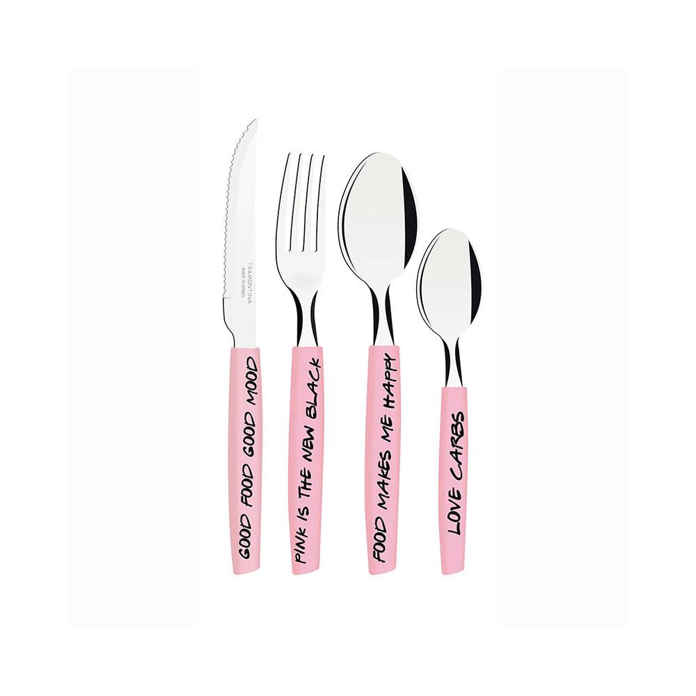 Faqueiro My Lovely Kitchen com Lâminas em Inox e Cabos de Polipropileno Rosa 16pçs - Tramontina - 1