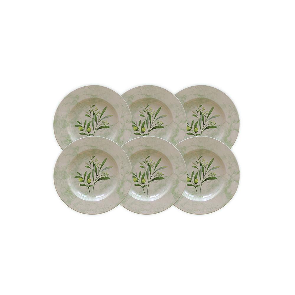 Kit Prato Sobremesa Oliva em Porcelana Decorada 21cm 6pçs - Tramontina - 1
