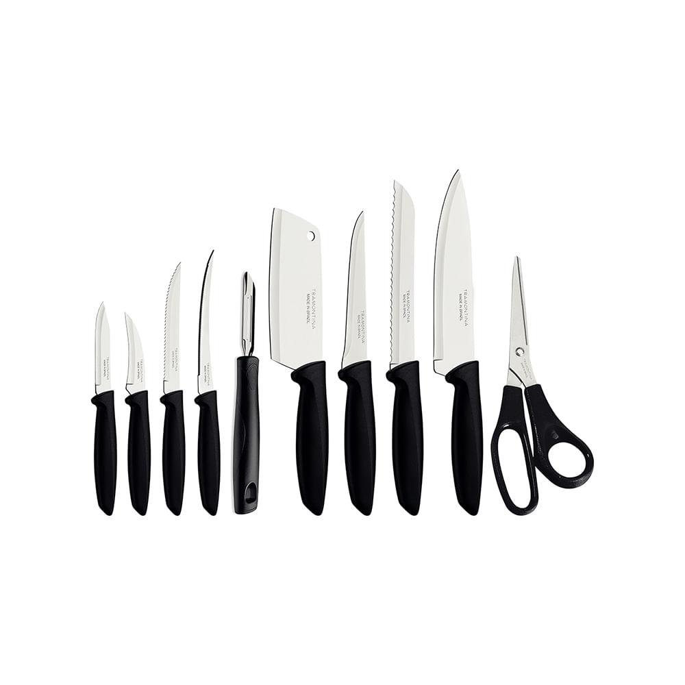 Jogo de Facas Plenus com Lâminas em Inox e Cabos de Polipropileno Preto 10pçs  - Tramontina - 1