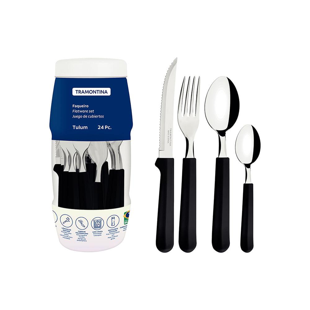 Faqueiro Tulum com Lâminas em Inox e Cabos de Polipropileno Preto 24pçs - Tramontina - 3
