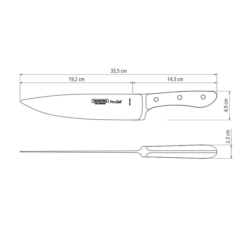 Faca Chef em Aço Inox e Cabo de Policarbonato com Fibra de Vidro ProChef Preta 8"- Tramontina - 2