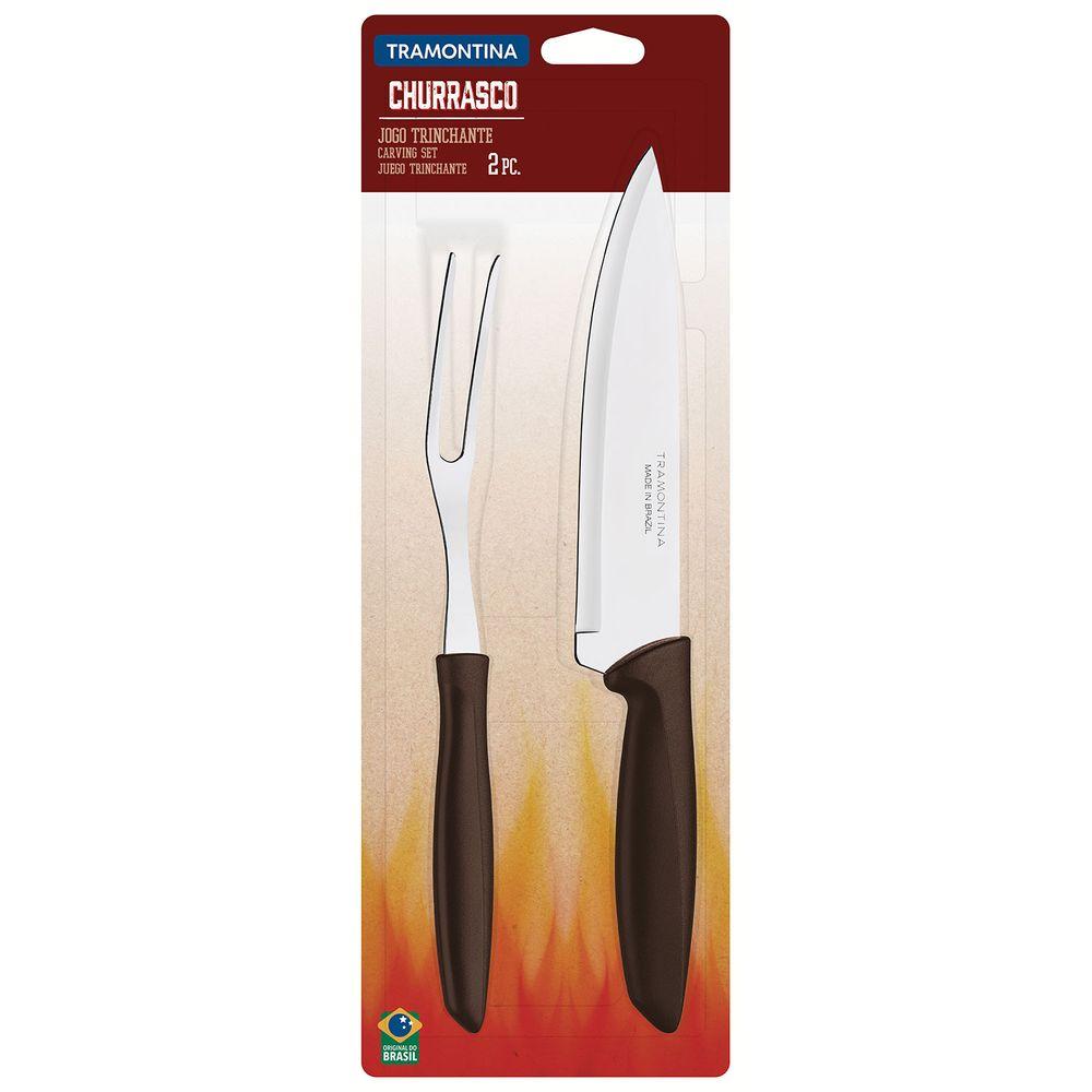 Conjunto Trinchante com Lâminas em Aço Inox e Cabos de Polipropileno Plenus Marrom 2pçs - Tramontina - 2