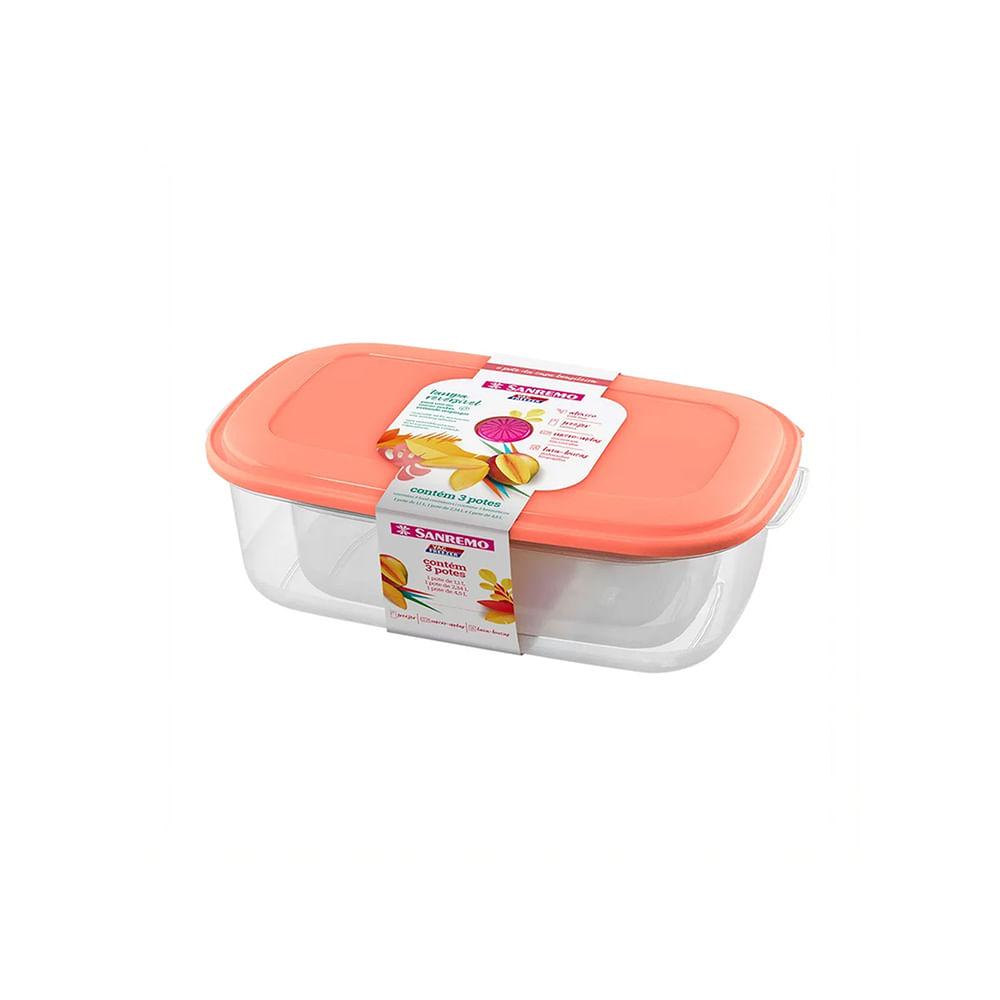 Conjunto de Potes Plásticos Retangulares Altos Vac Freezer Rosa 3pçs - Sanremo - 1