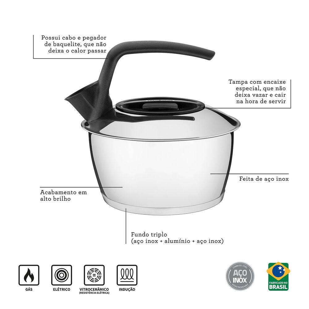 Chaleira em Aço Inox Fundo Triplo com Cabo Chá e Café Preta 1,5L - Tramontina - 2