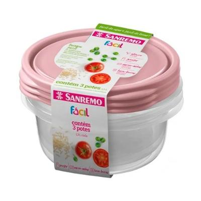 Conjunto de Potes Redondos Plástico 1,3L Rosa 3pçs - Sanremo