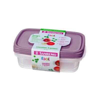 Conjunto de Potes Retangulares Plástico 1,8L Roxo 3pçs - Sanremo