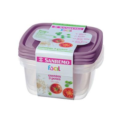 Conjunto de Potes Quadrados Plástico 1,9L Roxo 3pçs - Sanremo
