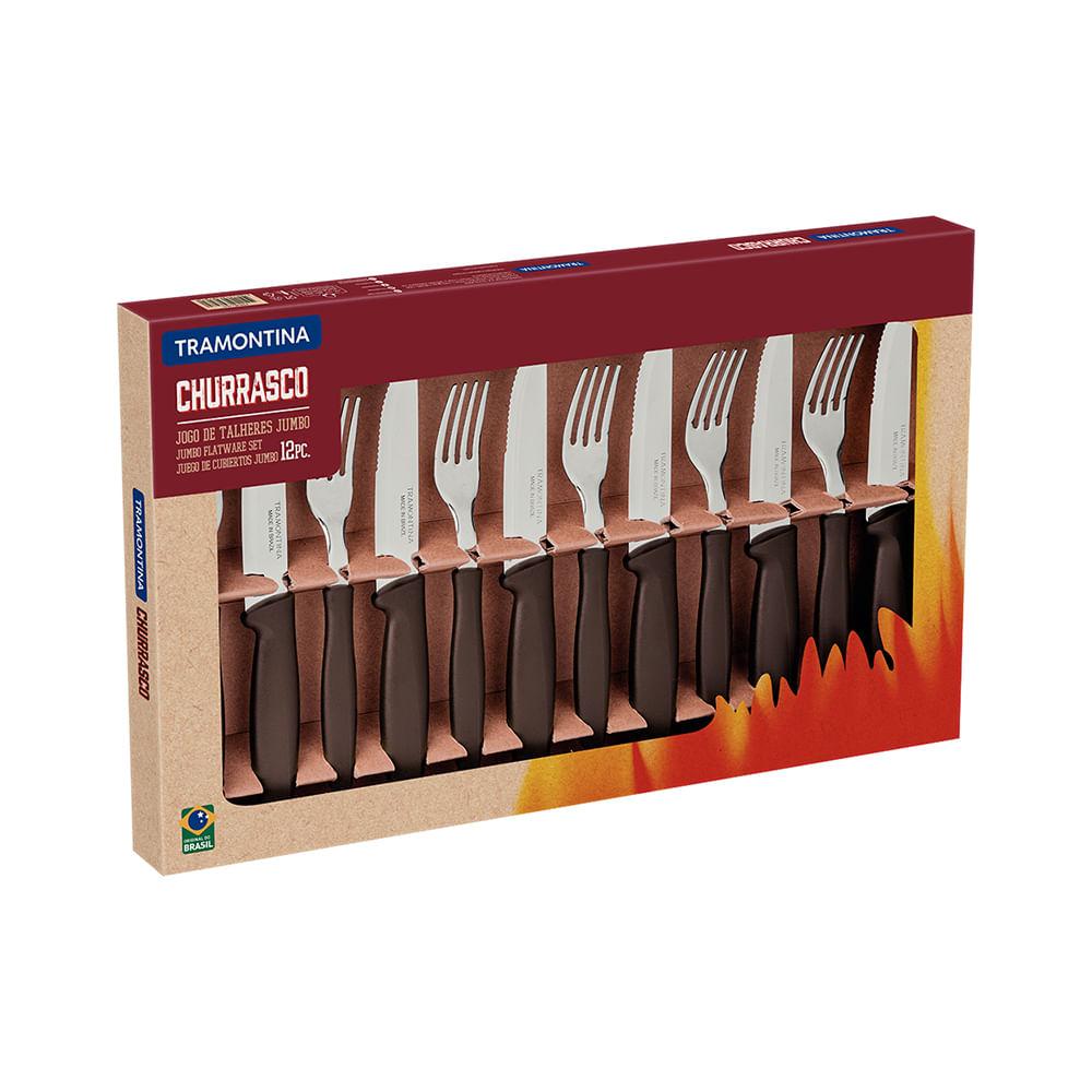 Jogo para Churrasco Jumbo Plenus com Lâminas em Inox e Cabos de Polipropileno Marrom 12pçs - Tramontina - 1