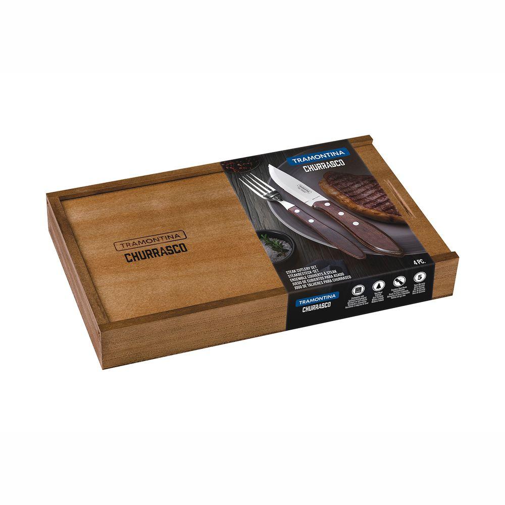 Conjunto de Talheres para Churrasco em Aço Inox Jumbo 5" Polywood Castanho 4pçs - Tramontina - 4