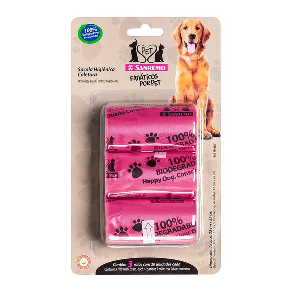 Conjunto de Sacolas Higiênicas Coletoras Pet Rosas 4L - Sanremo - 1