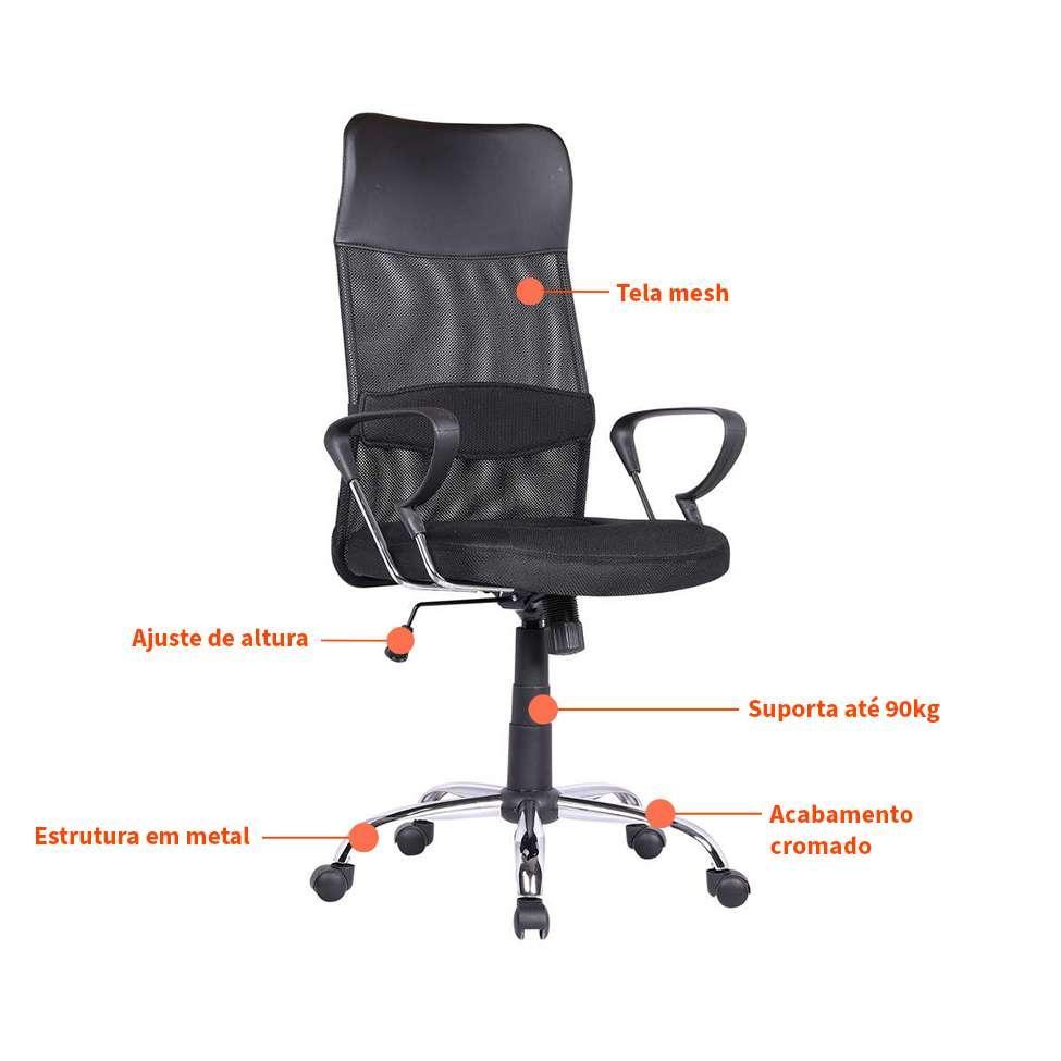 Cadeira de Escritório Diretor Giratória Vancouver II com Braços Preta - 3