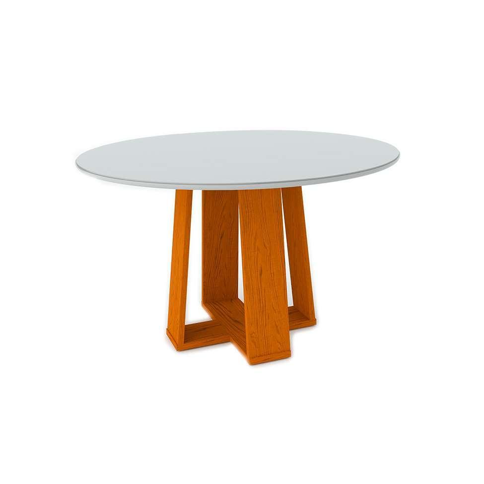 Mesa de Jantar Redonda com Tampo de Vidro Isabela Ipê e Off White 135 cm - 1
