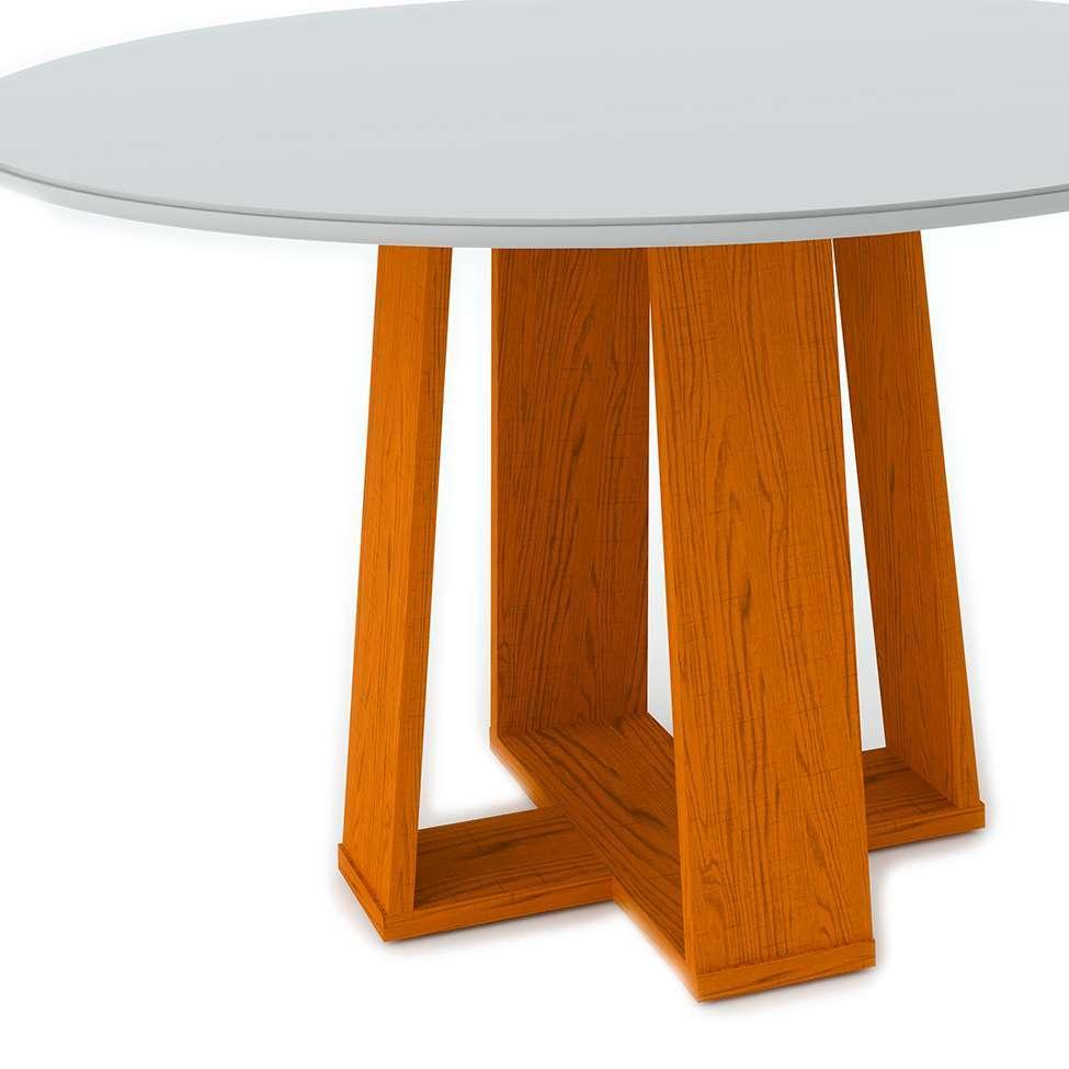 Mesa de Jantar Redonda com Tampo de Vidro Isabela Ipê e Off White 135 cm - 3