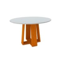 Mesa de Jantar Redonda com Tampo de Vidro Isabela Ipê e Off White 135 cm - 1
