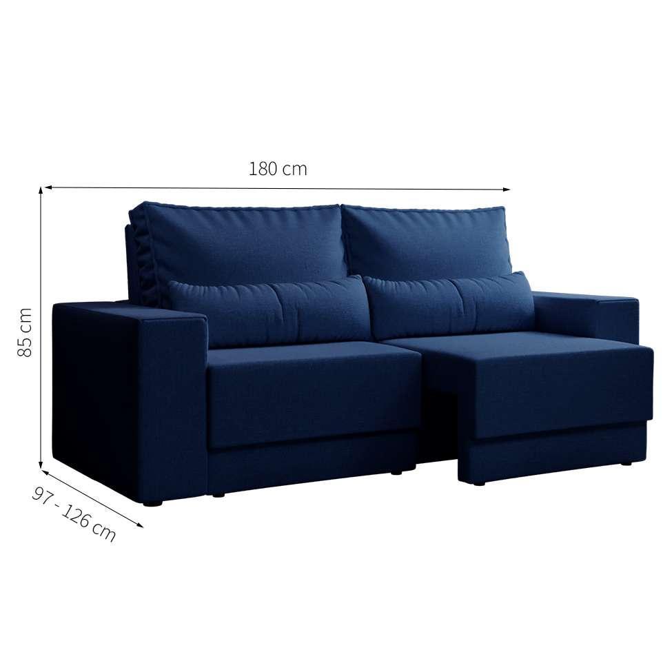 Sofá 3 Lugares Retrátil Sochi Linho Azul Marinho - 3