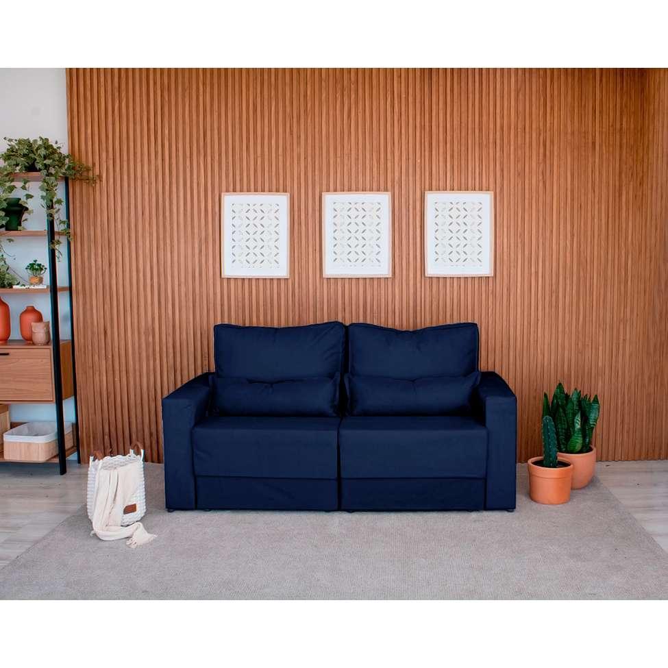 Sofá 3 Lugares Retrátil Sochi Linho Azul Marinho - 8