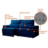 Sofá 3 Lugares Retrátil Sochi Linho Azul Marinho