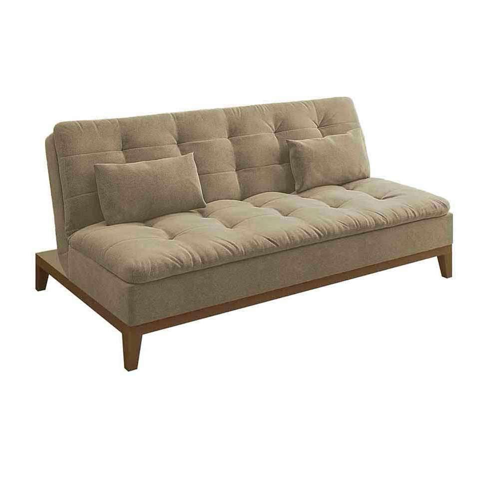 Sofá-Cama 3 Lugares Casal Premium Base e Pés de Madeira Suede Bege - 1