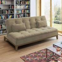 Sofá-Cama 3 Lugares Casal Premium Base e Pés de Madeira Suede Bege - 2