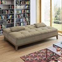 Sofá-Cama 3 Lugares Casal Premium Base e Pés de Madeira Suede Bege - 9