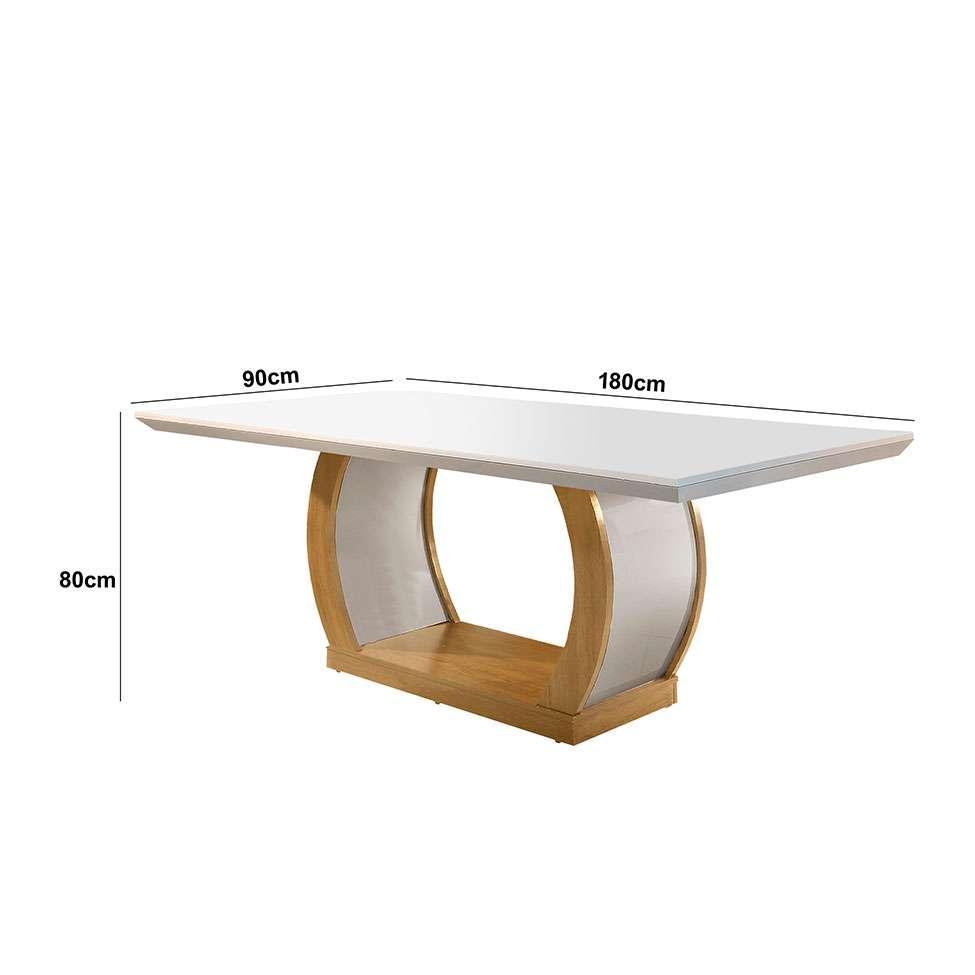 Conjunto de Mesa de Jantar com 6 Cadeiras Estofadas Maia I Veludo Off White e Creme - 5